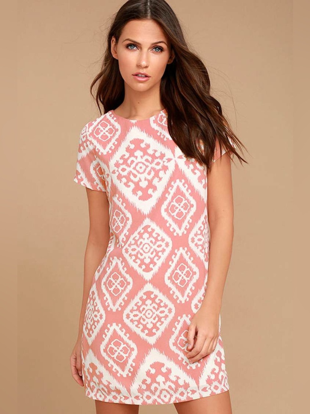 Lulus Give Me a Print Blush Pink Print Shift Dress New Medium